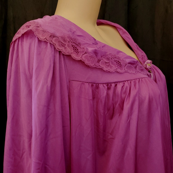 NEW Vintage GILEAD Babydoll Nightgown SILKY PURPLE Lace Collar Balloon Sleeve M - Picture 7 of 12